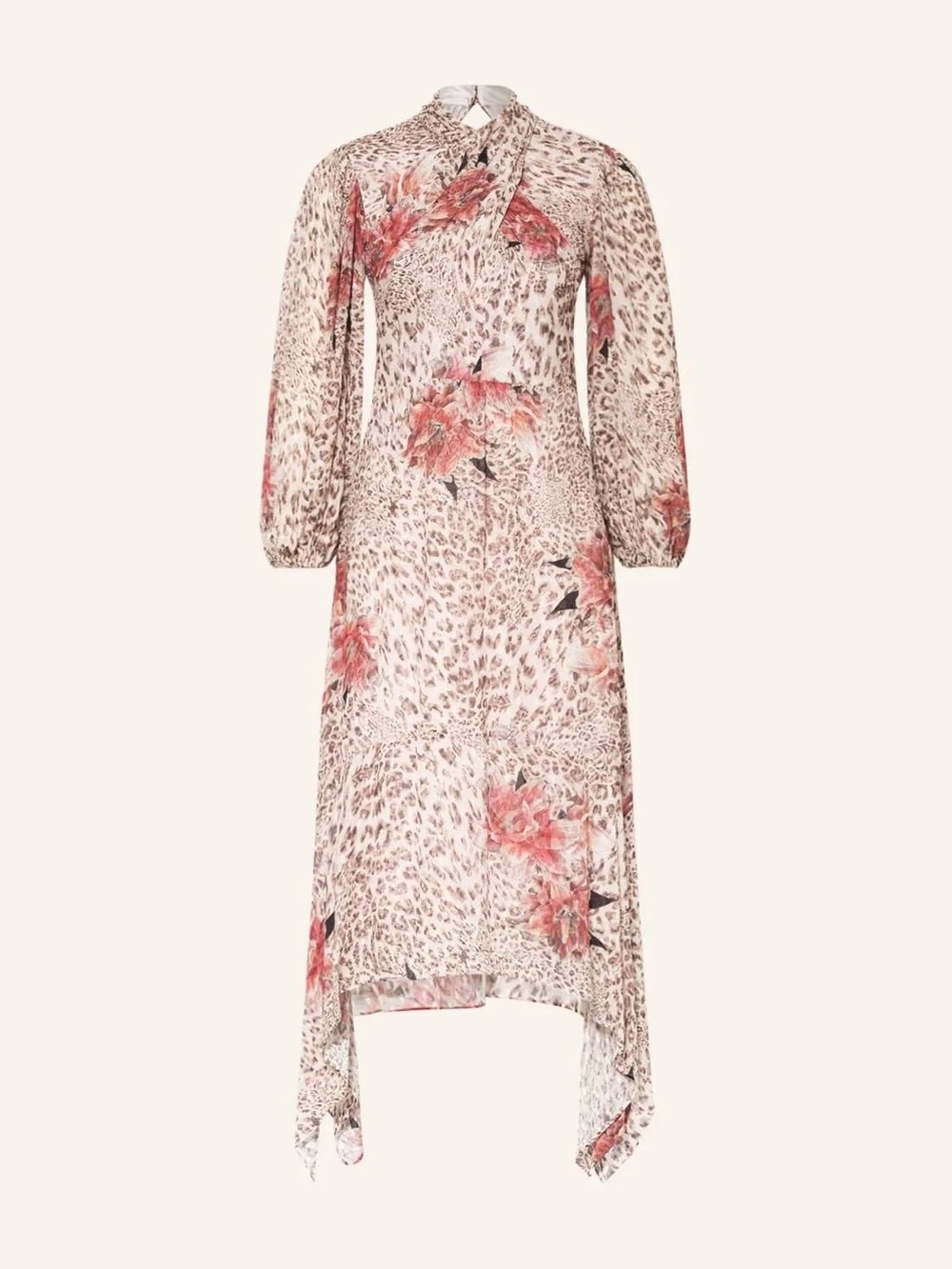 Floral Leopard Print High-Low Midi Dress - Pink